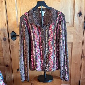 Talbots Multicolor Knit Cardigan with Button Detail